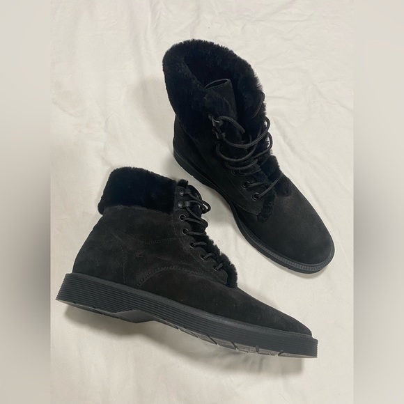 NEW $350 Vince Hayes 2 Black Suede Shearling Combat Boots 6.5 US - Picture 3 of 7